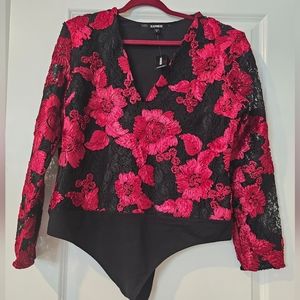 Express black and red lace embroidered  top, size XL